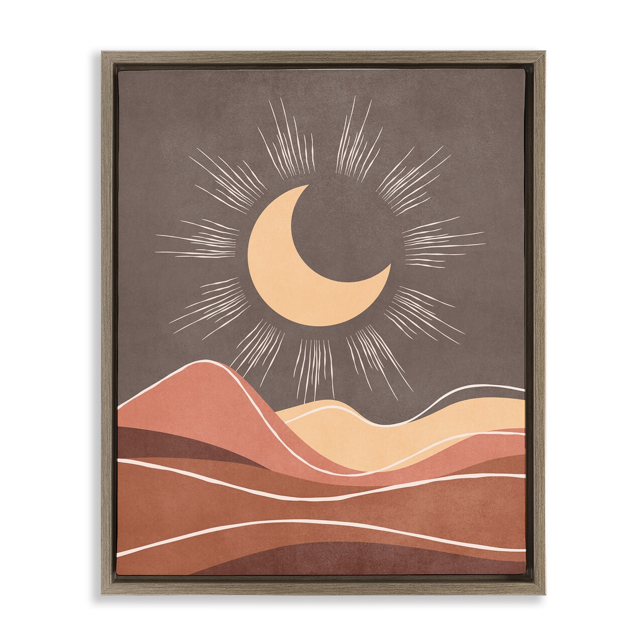 Stupell Industries Boho Moon over Desert Framed Floater Canvas Wall Art Design by Nataly White